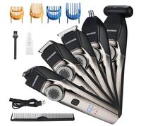 BarberBoss Tondeuse à barbe professionnelle pour homme, design étanche, affichage LED, accessoires de peigne, cadran de précision, 39 longueurs de coupe, kit de toilettage - oreilles et nez