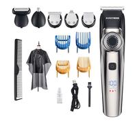 BarberBoss Tondeuse à barbe professionnelle pour homme, design étanche, cadran de précision, kit de toilettage - oreilles et nez, 39 longueurs de coupe, accessoires de peigne, écran LED