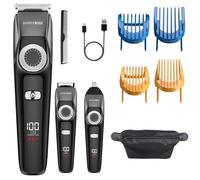 Barberboss Tondeuse à barbe sans fil pour homme, 3-en-1 pour barbe, cheveux et nez, kit de toilettage pour homme avec lames en céramique, molette de réglage de la longueur