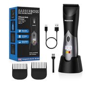 BarberBoss Tondeuse à barbe sans fil pour homme, tondeuse à poils d'aine avec longueurs réglables, utilisation humide/sèche et affichage intelligent, kit de toilettage rechargeable pour les zones