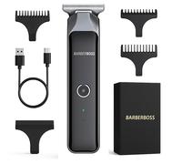 BarberBoss Tondeuse à cheveux sans fil pour homme, tondeuse à barbe T-Blade étanche, avec 4 peignes de guidage, écran LCD, charge rapide USB, tondeuse pour le visage et le corps (noir)