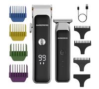Barberboss Tondeuse barbe et cheveux sans fil Duo, kit de soins du visage pour homme avec lames en céramique, réglage de la vitesse, molette de précision, chargement USB et voyants d'état LED