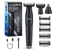 BarberBoss Tondeuse de précision 3-en-1 pour homme, kit de soins pour barbe et cheveux, tondeuse corps, tondeuse nez et oreilles, rasoir sans fil rechargeable avec chargement USB, QR-2301 (Noir)