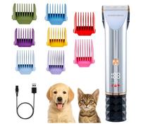BarberBoss Tondeuse de toilettage pour chien, tondeuse sans fil avec kit de clous, toiletteur silencieux pour chiens et chats avec 8 peignes de guidage, écran LED, tondeuse à lame en céramique