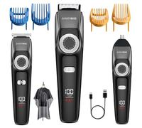 Barberboss Tondeuse de toilettage pour homme, tondeuse 3-en-1 étanche, tondeuse cheveux, barbe et nez avec molette de réglage, écran LED, kit de recharge USB