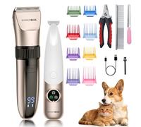 BarberBoss Tondeuse double pour poils d'animaux de compagnie, tondeuse pour toilettage du corps et mini précision pour pattes, visage et oreilles, étanche et rechargeable par USB, QR-9112