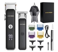 BarberBoss Tondeuse portable pour barbe et cheveux, tondeuse pour hommes avec lame en céramique, cadran de contrôle de précision, peignes de guidage, chargeur USB, LED rouge/verte, QR-2682