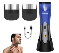 BarberBoss Tondeuse pour poils pubiens et aine pour homme, rasoir étanche pour poils pubiens, lames en céramique, deux vitesses, écran LED et station de charge, Bleu