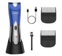 BarberBoss Tondeuse rechargeable pour homme, rasoir bleu étanche pour l'aine, écran LED, tondeuse corps et barbe avec sabots réglables