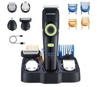 BarberBoss Tondeuses à cheveux et à barbe pour homme - Kit de toilettage avec tondeuse nez et oreilles, lame en céramique, cadran de précision, 4 peignes, étanche, tondeuse corps homme