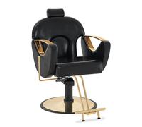 Barberpub 9578 Fauteuil de coiffeur, avec appuie-tête, réglable en hauteur et rotatif à 360°, inclinable et hydraulique en cuir synthétique, doré/noir