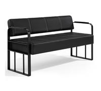 Barberpub Banque 3 Places avec accoudoirs Noirs Mats, Banquette rembourrée avec Dossier, Largeur d'assise 144 cm, Banque d'attente pour Coiffeur, Banquette de Salon W528