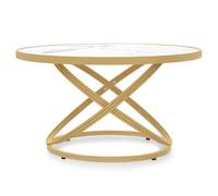 Barberpub Canapé Moderne, Petite Métal d'appoint, Table Basse pour Salon, Salon de Beauté, Plateau Marbre Blanc Doré, 80x80x45cm