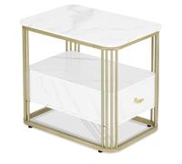 Barberpub d'appoint avec tiroir, avec 2 étagères, Basse Moderne Blanc doré, Structure métallique, Basse pour Chambre à Coucher, Salon, Salon de beauté, 60x40x55, 2138