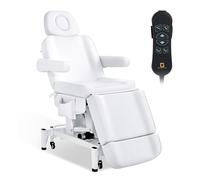 Barberpub Fauteuil de beauté électrique à 3 Moteurs, lit de Massage Pliable et réglable en Hauteur 18 cm, accoudoirs pivotants à 180°, pour Salon de Spa 0754 (Blanc/Cuir synthétique)