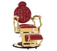 Barberpub Fauteuil de coiffure hydraulique 2933 RD - Style rétro - Vintage - Pivotant à 360° - En cuir synthétique - Cadre doré - 109 × 68 × 113 cm (rouge/or)