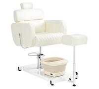 BarberPub Fauteuil de pédicure avec Bain de Pieds et Tabouret, réglable en Hauteur et inclinable, Dossier et appuie-tête Extensibles, Fauteuil de Soins des Pieds pour Salon F0380 (Blanc)