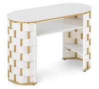 Barberpub Table de manucure Professionnelle, Bureau de manucure avec étagère Ouverte, Comptoir de Réception Structure métallique, Station esthétique pour Salon de beauté et onglerie (Blanc)