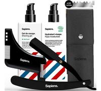 Barbershop Kit Rasage Barbier - Rasoir Coupe Choux Barbe Homme Noir, 120 Lames De Rasoir, Gel De Rasage Transparent, Hydratant Visage Après Rasage, Pochoir Guide Contour[Z84]