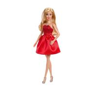 Barbie Poupée Fashionista Ruby JGD25 – 80e anniversaire, robe rouge, cheveux blonds, collier argenté