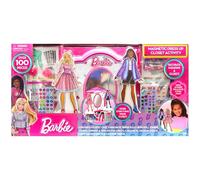 Barbie : Activité de placard magnétique - Ensemble de jeu tendance pour mélanger et assortir des accessoires, décorer et afficher, étui de rangement pour placard rose, enfants à partir de 3 ans