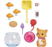 Barbie Animaux de compagnie et accessoires, kit de jeu interactif Kitty avec patte et tête mobiles, 11 pièces d'animaux