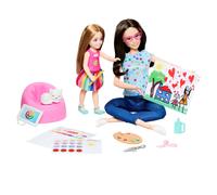 Barbie Art-thérapeute Coffret avec poupée thérapeute,petite poupée avec maillot émoticône à faire tourner,accessoires dont un animal,des éléments de jeu sur le thème de l’art et des autocollants,HRG48