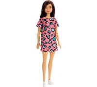 Barbie Chic poupée aux Cheveux Bruns avec Robe Rose à Motifs cœurs et Chaussures Blanches, Jouet pour Enfant, GHW46