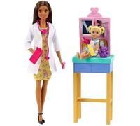 Barbie Métiers Coffret poupée Docteure Brune, Figurine Petite patiente et Son Ours en Peluche, Accessoires Inclus, Jouet pour Enfant, GTN52
