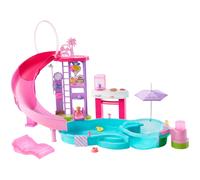 Barbie Coffret Piscine de Rêve avec 6 espaces de Jeu, Dont Un Toboggan et Un Jacuzzi, Plus de 20 Accessoires Dont Un Animal de Compagnie, des bouées et Bien Plus Encore, JFP01