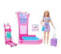 Barbie – Coffret Retrait des Bagages JMJ49 – Avec bagages, chariot, tapis roulant et sac cabine