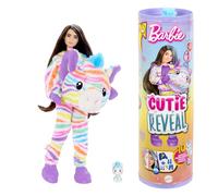 Barbie Barbie Cutie Reveal Poupée et accessoires avec costume zèbre multicolore en peluche et 10 surprises, dont le changement de couleur, série Rêve Coloré, HRK39