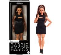 Barbie Barbie Essentiels Poupée de Collection modèle 05 avec Cheveux Bruns, Petite Robe Noire et Chaussures à Talons, poupée articulée morphologie Ronde, tête de poupée Interchangeable, JBH73