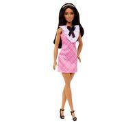 Barbie-Barbie Fashionistas 209-Poupée Cheveux Noirs, Robe Écossaise