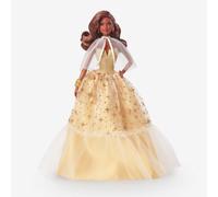 Barbie-Barbie Joyeux Noël 2023-Poupée Robe Dorée et Cheveux Bruns