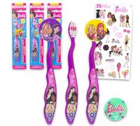 Barbie Barbie Kit de brosses à dents pour enfants - Ensemble avec 3 brosses à dents avec capuchons de collection et autocollants pour enfants, filles, tout-petits | Ensemble de brosses à dents Barbie