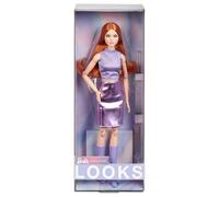 Barbie Barbie Looks 20 Poupée à collectionner n° 20 avec cheveux roux et tenue branchée « an 2000 » : haut lavande, jupe en similicuir et bottes hauteur genou, HRM12