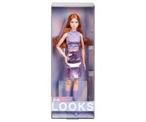Barbie Barbie Looks 20 Poupée à collectionner n° 20 avec cheveux roux et tenue branchée « an 2000 » : haut lavande, jupe en similicuir et bottes hauteur genou, HRM12