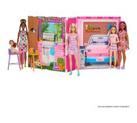 Barbie Barbie-Maison de vacances-Coffret et poupée, 4 zones et 11 accessoires