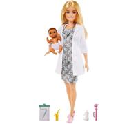 Barbie Métiers coffret Pédiatre avec poupée blonde en blouse blanche de médecin, bébé et accessoires, jouet pour enfants, GVK03