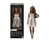 Barbie Basics Poupée Barbie de Collection modèle 09 avec Accessoires | Poupée brune en robe dorée et talons, mode universelle, corps articulé, dès 3 ans, JJX28
