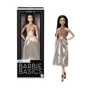 Barbie Basics Poupée Collection Neutre Modèle 06 de Mattel, Cheveux Bruns, Jupe et Haut dorés Scintillants, vêtements universels, Corps articulé, JJX25