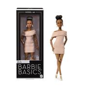 Barbie Basics Poupée Mannequin Mode collecteur 08 | Poupée brune avec robe beige et talons à brides, 6 ans et plus, JJX27