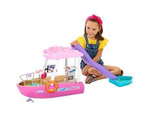 Barbie Bateau de rêve Poupée et Coffret de Jeu | Poupées et coffret bateau avec piscine, toboggan et dauphin, plus de 20 accessoires thème océan, dès 3 ans, HJV37