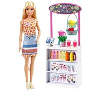 Barbie Bien-être Coffret Bar à Smoothies avec poupée Blonde, 10 Accessoires Inclus, Jouet pour Enfant, GRN75