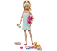 Barbie Bien-être Coffret Journée au Spa avec poupée Blonde, Figurine Chiot et 9 Accessoires, Jouet pour Enfant, GJG55 Multicolore