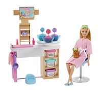 Barbie Bien-être Coffret Journée au Spa avec poupée Blonde, Salon de beauté, Figurine Chiot et Plus de 10 Accessoires, Jouet pour Enfant, GJR84
