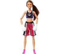 Barbie Boxeuse Poupée Brune articulée vêtue d’Une Tenue de Sport Amovible avec Gants de Boxe, 22 Points d’Articulation, HRG40