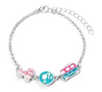 Barbie - Bracelet 3 breloques émaillées: silhouette, patin, camping-car - Taille unique - Zinc