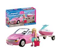 Playmobil Barbie Cabriolet, Décapotable avec remorque et Jet-Ski, Aventures d’été avec Barbie sur la côte de Malibu, Coffret de Jeu créatif pour Enfants à partir de 4 Ans, 72123